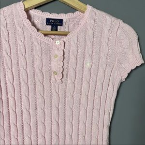 Polo Ralph Lauren Girls Cable Knit Pony Logo Henley Sweater Dress Pink Medium